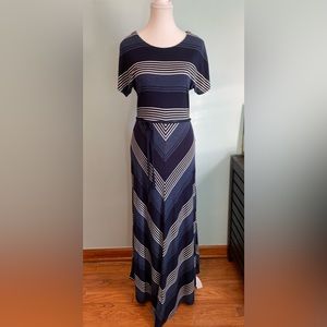 Tommy Hilfiger Blue White Stripes Chevron Print Short Sleeves Maxi Dress XS
